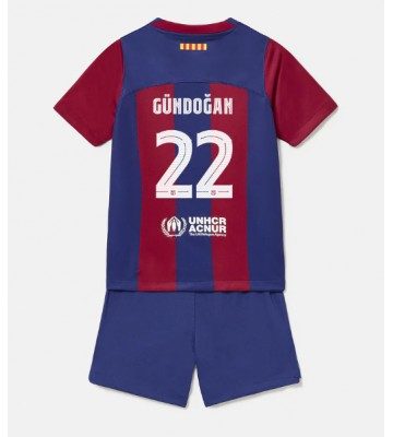 Barcelona Ilkay Gundogan #22 Koszulka Podstawowych Dziecięca 2023-24 Krótki Rękaw (+ Krótkie spodenki)